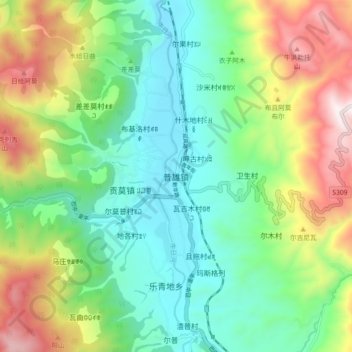 普雄镇 topographic map, elevation, terrain