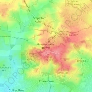 Havering-Atte-Bower topographic map, elevation, terrain