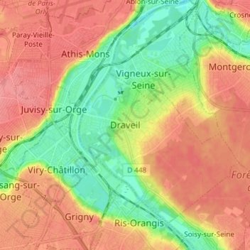 Draveil topographic map, elevation, terrain