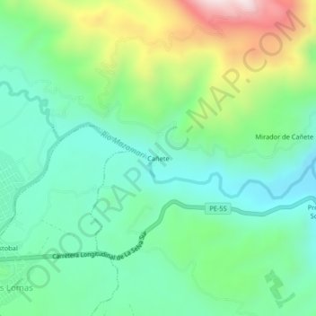 Cañete topographic map, elevation, terrain