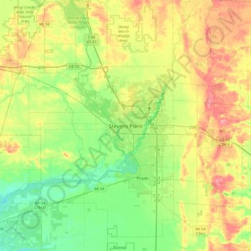 Stevens Point topographic map, elevation, terrain