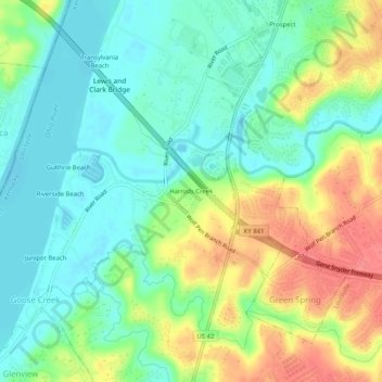 Harrods Creek topographic map, elevation, terrain