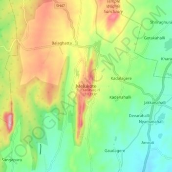 Melukote topographic map, elevation, terrain