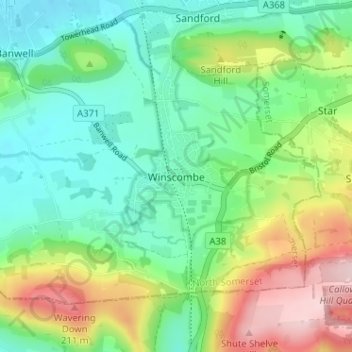 Winscombe topographic map, elevation, terrain