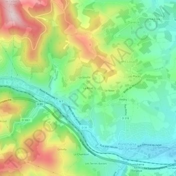 La Roue topographic map, elevation, terrain