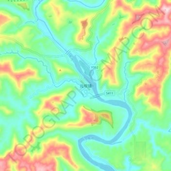 元坝镇 topographic map, elevation, terrain