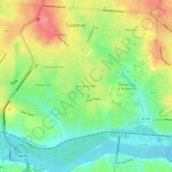 River Road Hills topographic map, elevation, terrain