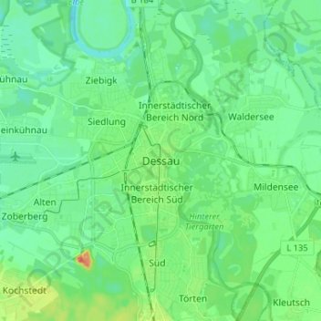 Dessau-Roßlau topographic map, elevation, terrain