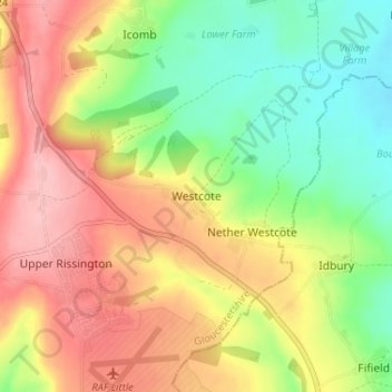 Westcote topographic map, elevation, terrain