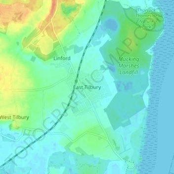 East Tilbury topographic map, elevation, terrain