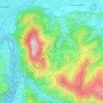 Lousourm topographic map, elevation, terrain