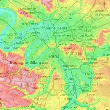 Parijs topographic map, elevation, terrain