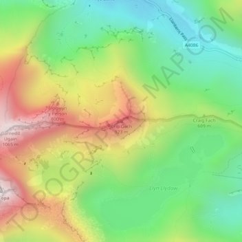 Crib Goch topographic map, elevation, terrain