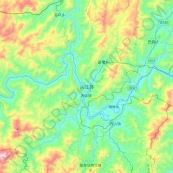 从江县 topographic map, elevation, terrain