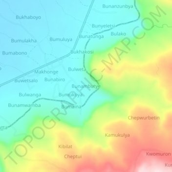 Bunambutye topographic map, elevation, terrain
