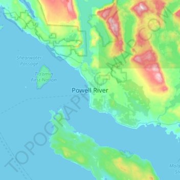 Powell River topographic map, elevation, terrain