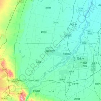 Qingtongxia topographic map, elevation, terrain