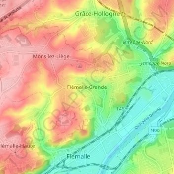 Flémalle-Grande topographic map, elevation, terrain
