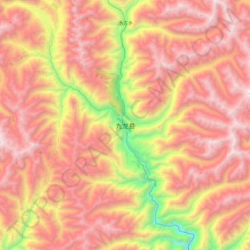 九龙县 topographic map, elevation, terrain