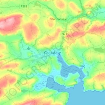 Clonakilty topographic map, elevation, terrain