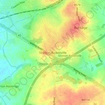 Stretton Baskerville topographic map, elevation, terrain