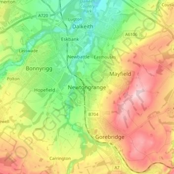 Newtongrange topographic map, elevation, terrain