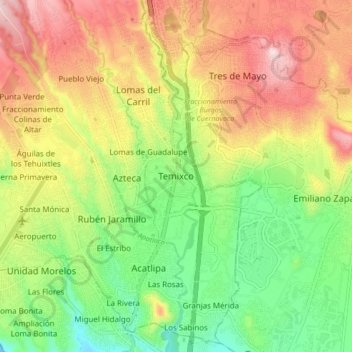 Temixco topographic map, elevation, terrain