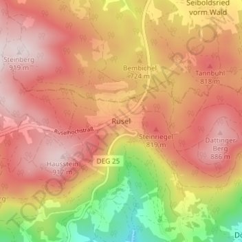 Rusel topographic map, elevation, terrain