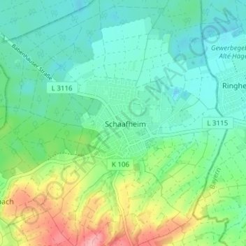 Schaafheim topographic map, elevation, terrain