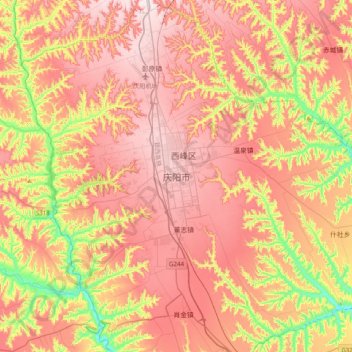 庆阳市 topographic map, elevation, terrain