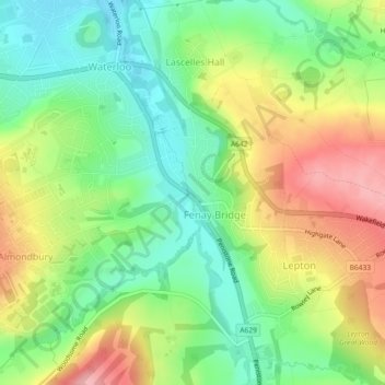 Fenay Bridge topographic map, elevation, terrain