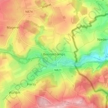 Benonchamps topographic map, elevation, terrain