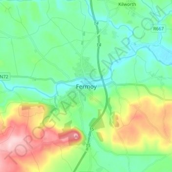 Fermoy topographic map, elevation, terrain