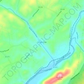 Buffalo Forge topographic map, elevation, terrain