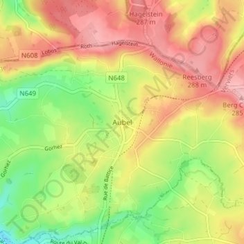 Aubel topographic map, elevation, terrain
