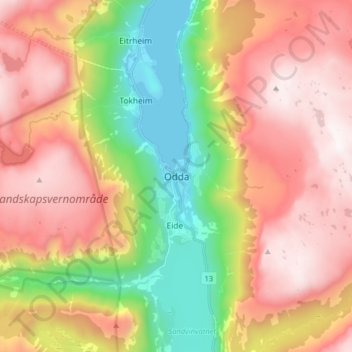 Odda topographic map, elevation, terrain