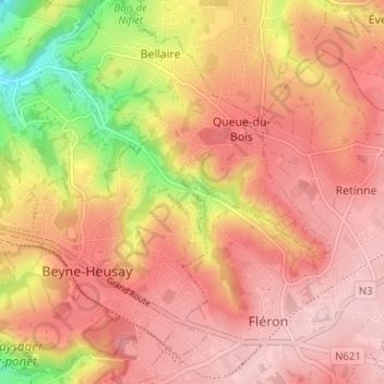 Moulins-sous-Fléron topographic map, elevation, terrain