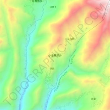 小金彝族乡 topographic map, elevation, terrain