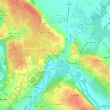 Bagnolet topographic map, elevation, terrain
