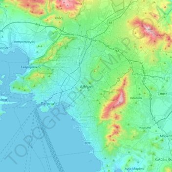 Athens topographic map, elevation, terrain