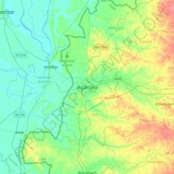 Agartala topographic map, elevation, terrain