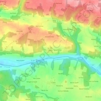Kerfec topographic map, elevation, terrain