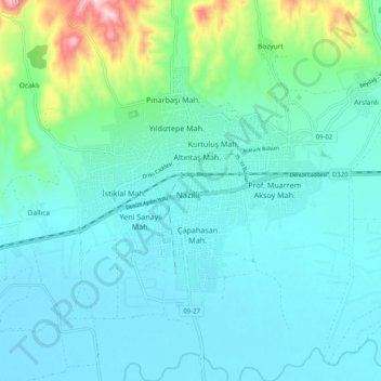 Nazilli topographic map, elevation, terrain