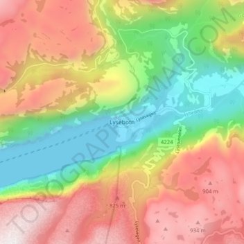 Lysebotn topographic map, elevation, terrain