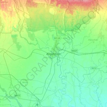 Alipurduar topographic map, elevation, terrain