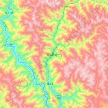 德格县 topographic map, elevation, terrain