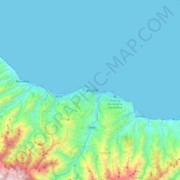 Trabzon topographic map, elevation, terrain