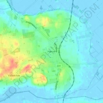 Hørve topographic map, elevation, terrain
