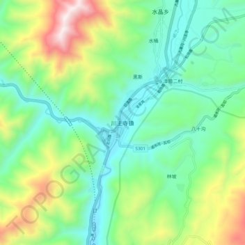川主寺镇 topographic map, elevation, terrain