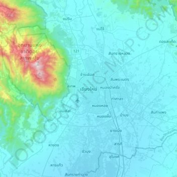 Chiang Mai topographic map, elevation, terrain